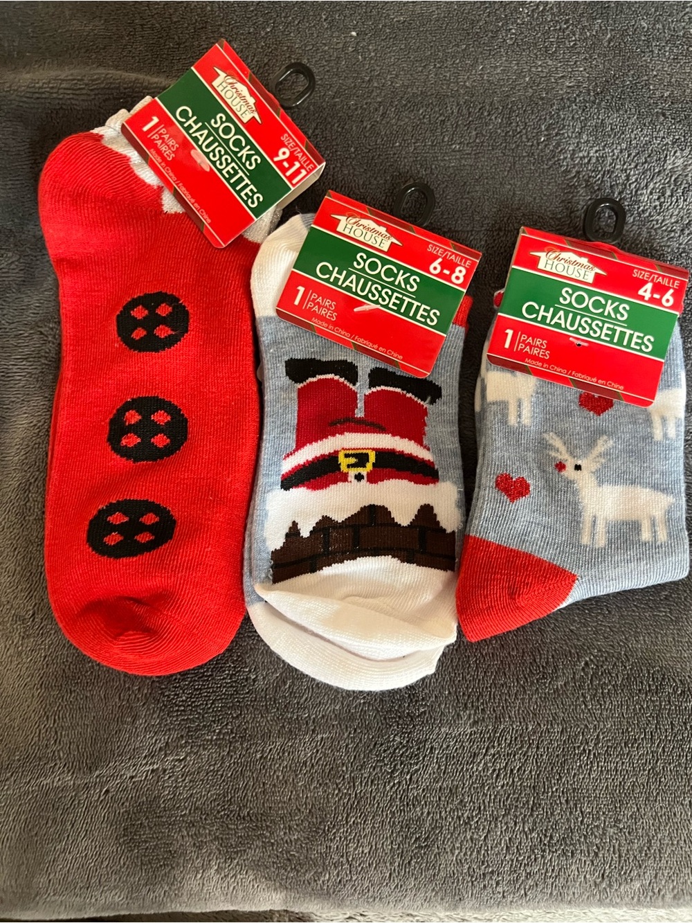 Holiday Crew Socks - Red & White - 3-Pack Various Sizes